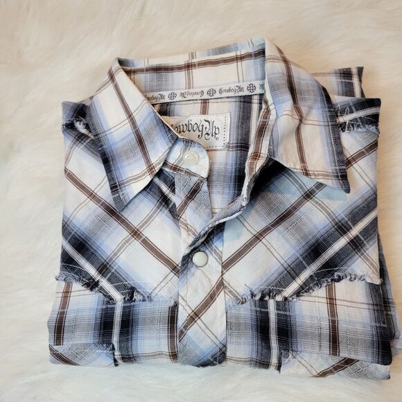 Cowboy Up Brown White Snap Button Down Long Sleeve Size M - Picture 10 of 10